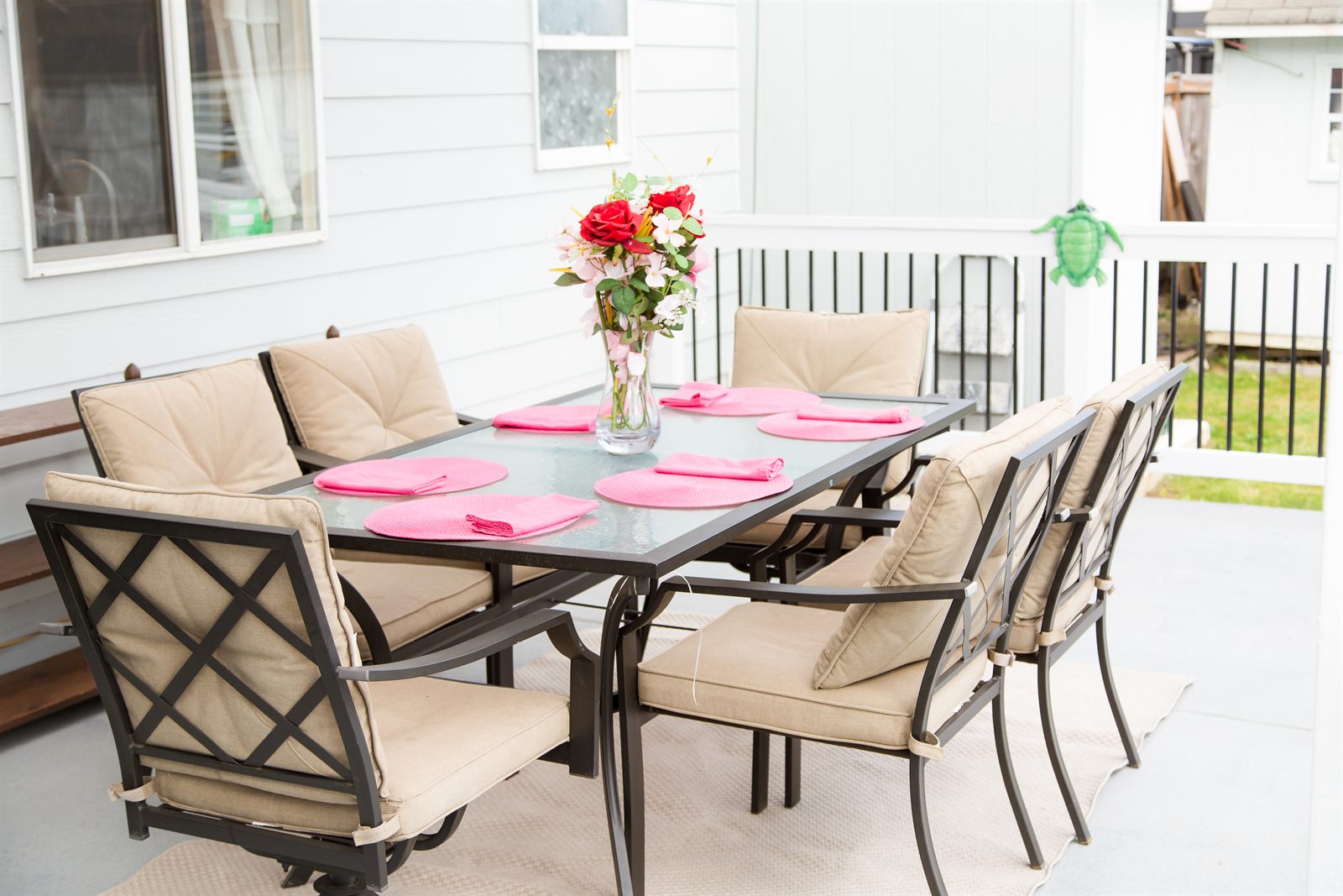 The patio table, set for the afternoon
